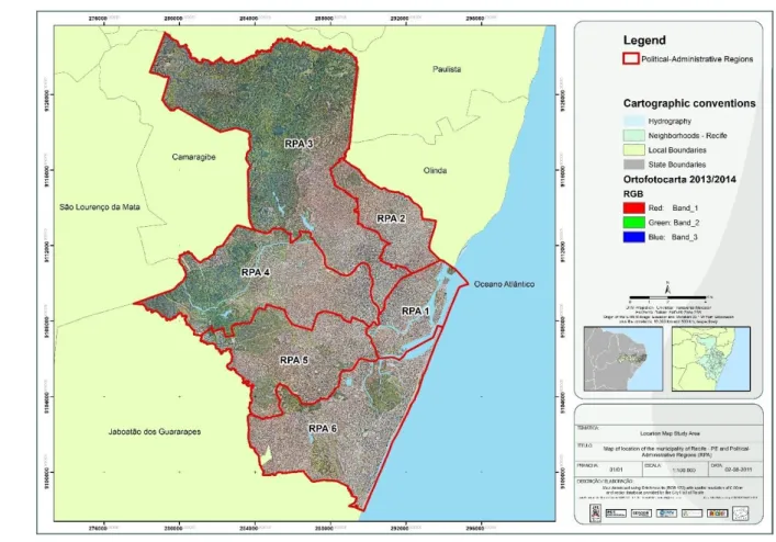 Figure 1. Map of the Political-Administrative Regions (RPA) in the City of Recife, Pernambuco State