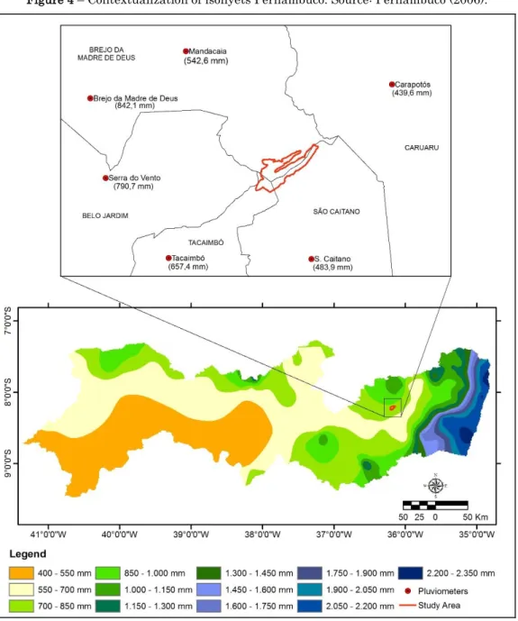 Figure 4 – Contextualization of isohyets Pernambuco. Source: Pernambuco (2006). 