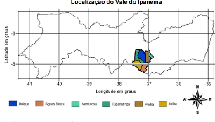 Figura 1 – Representação da Microrregião Vale do Ipanema e de  seus Municípios.  