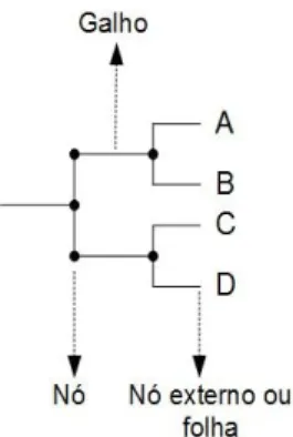 Figura   6.   Representação   de   uma   árvore   filogenética.  Cada   nó representa uma divisão no caminho  evolutivo