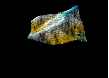 Figura  19  –  Representação  do  relevo  da  área  (1)  por  superfície  e  curvas  de  nível  através  da  interpolação  Triangulation  With  Linear  Interpolation  gerada  pelo  programa Surfer 8.0