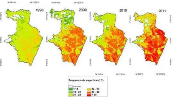 Figura 1. Evolução das Ilhas de calor na cidade do Recife. Fonte: Diário de Pernambuco  