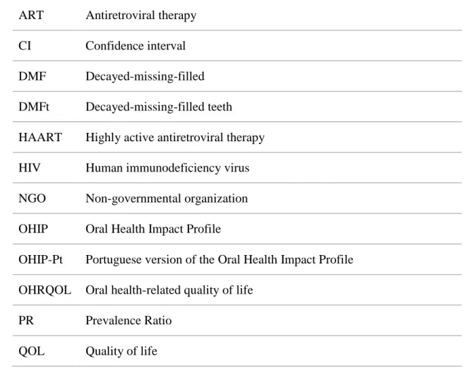 Table I – Socio-demographic variables and behavioural factors for the study groups…...7  Table II – Clinical variables for the study groups………………………………………..8  Table  III  –  Comparison  of  proportions  of  positive  impacts  in  the  49  questions  of  th