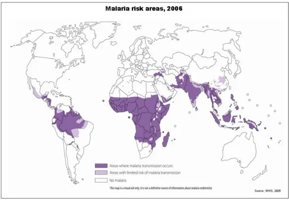 Figure 1 Malaria risk areas, 2006 (World Health Organization, 2007). 