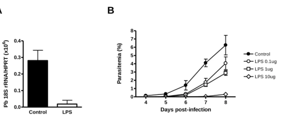 Figure 4 In vivo treatment with LPS reduces the number of developing parasites. Wild-type  C57BL/6 mice were injected i.p