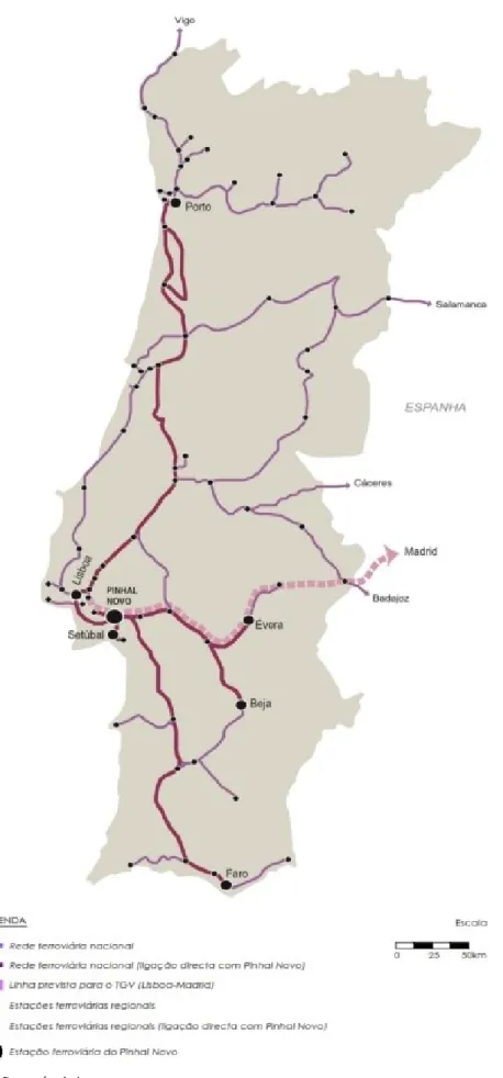 Figura  51|  Enquadramento  do  Pinhal  Novo  na  rede  ferroviária  nacional  e  ibérica 