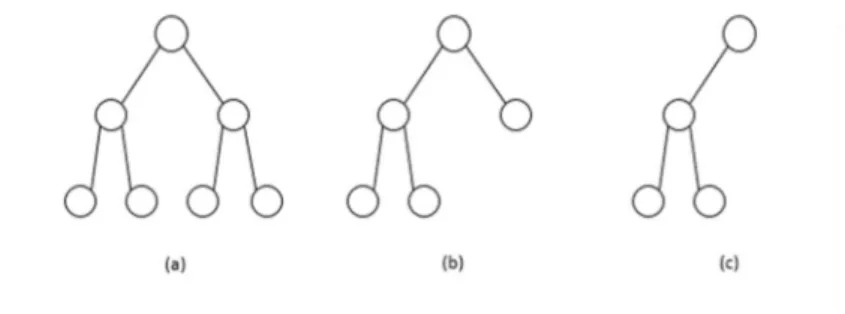 Figure 2 - (a) and (b) Complete binary trees; (c) Incomplete binary tree. 