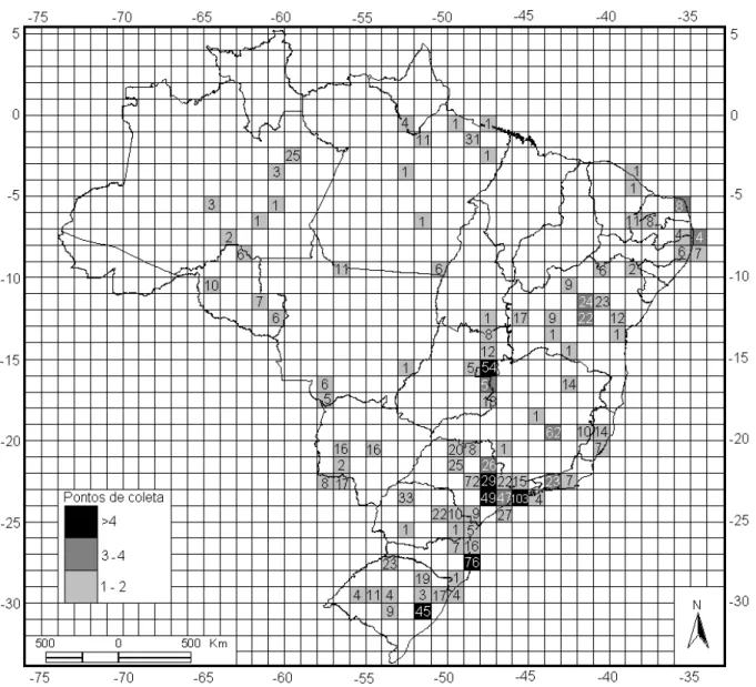 Figura 4: Estimativa das lacunas de coleta para o Brasil - coletas realizadas da década de  1970 a 2006