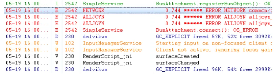 Figure 3.2: LogCat output example