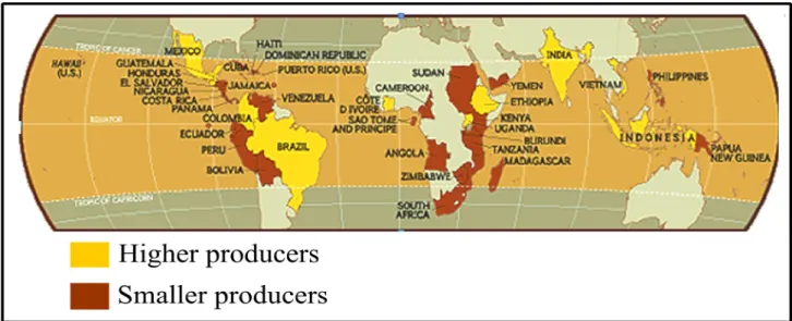 Figure 1. Coffee growing countries. 