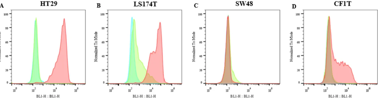 Figure 3.5 - E-SL expression in cancer cell lines. Flow cytometry analysis of E-SL expression in A