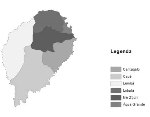 Figura 1: Mapa dos distritos de São Tomé (Rocha 2015) 