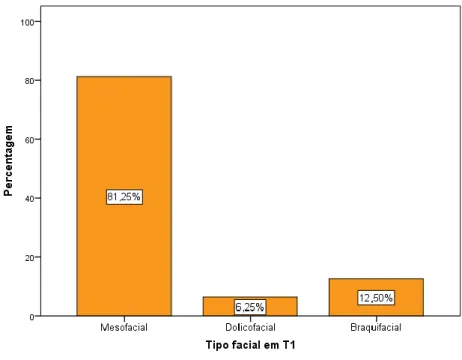 Gráfico 5 – distribuição da amostra, em T1, de acordo com o tipo facial.