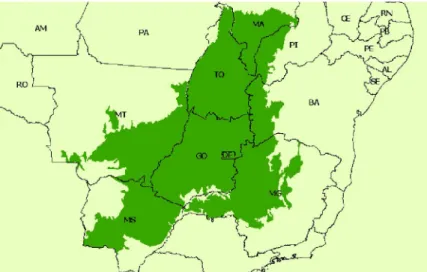 Figura 8. Área correspondente ao bioma Cerrado no Brasil (IBGE) apud  Machado et al. (2004).