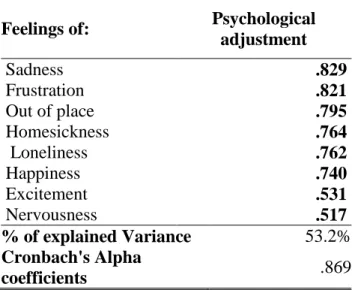 Table 10. Exploratory factor analysis of psychological adjustment scale. 