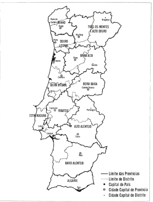 Fig. 7 - Não Se Tendo Realizado os Projectos das Regiões Administrativas Apresen- Apresen-tados por Diferentes Instituições do Governo, o Actual Mapa Administrativo  de Portugal Corresponde ao Estabelecido pelo Estado Novo, 1936, Fig
