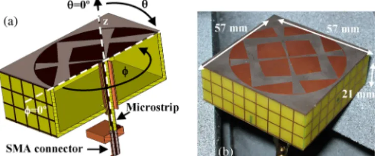 Fig. 2. (a) Bottom face of the XETS DUROID substrate with the feeding petals seen through transparent mesh cavity