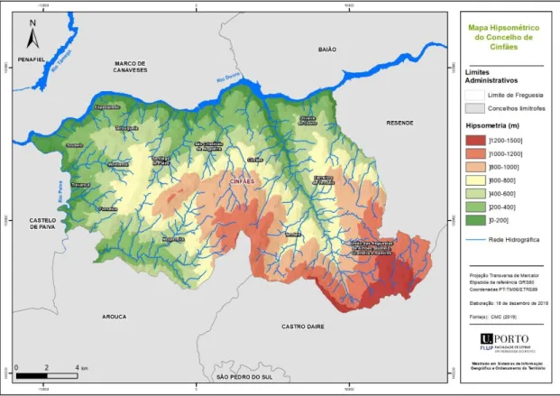 Figura 6- Mapa Hipsométrico do Concelho de Cinfães. 