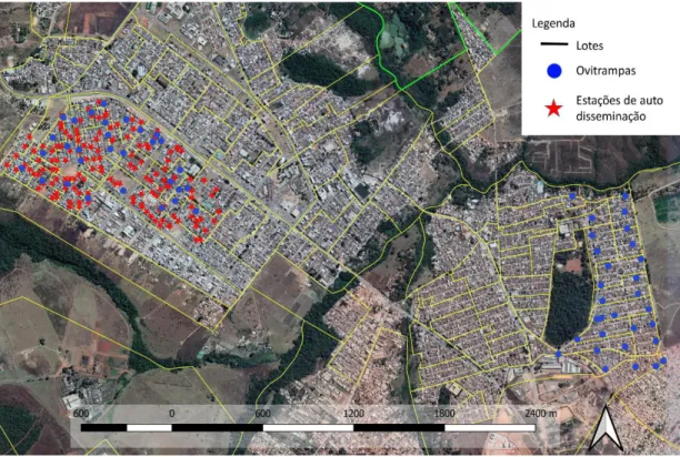 Figura 4. Distribuição espacial dos locais de monitoramento entomológico e  de intervenção com ED