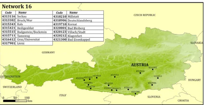 Fig. 1 - Location of stations from the Network 16 (Austria) of the benchmark data set