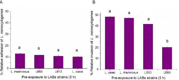 Figure  11  -  Competitive  exclusion  of Listeria  monocytogenes (Lm)  to  HT-29  cells  by  LAB  strains