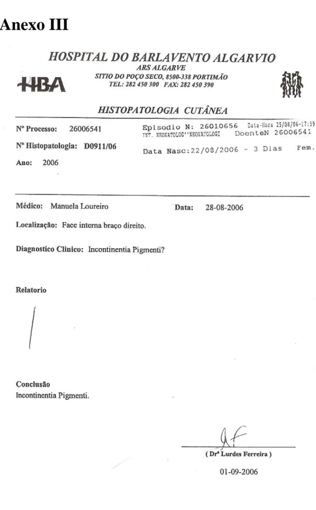 Figura 1: Fotocópia do resultado do exame histopatológico da paciente. 