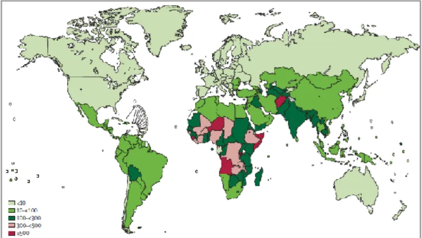 Figura 1: Taxa de mortalidade, por 100 000 habitantes, em crianças menores de 5 anos de idade