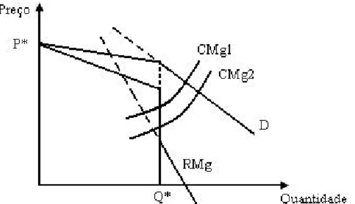 Figura 2.4: Curva de demanda quebrada do oligopólio  Fonte: Adaptado de Pindick e Rubinfeld (2007)