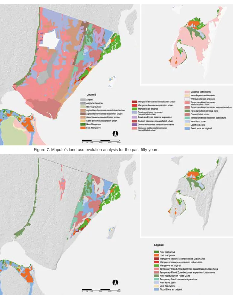 Figure 7. Maputo’s land use evolution analysis for the past fifty years.