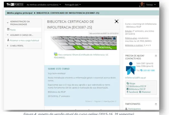 Figura 4: aspeto da versão atual do curso online (2015-16, 2º semestre) 