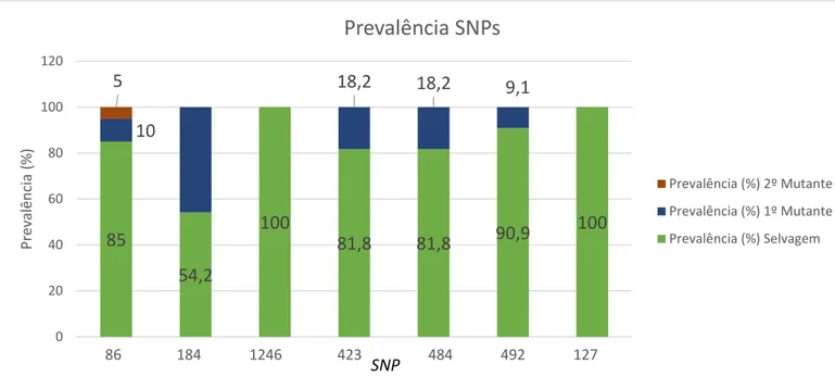Figura 5: Gráfico de Prevalência dos diferentes SNPs nos codões analisados. 