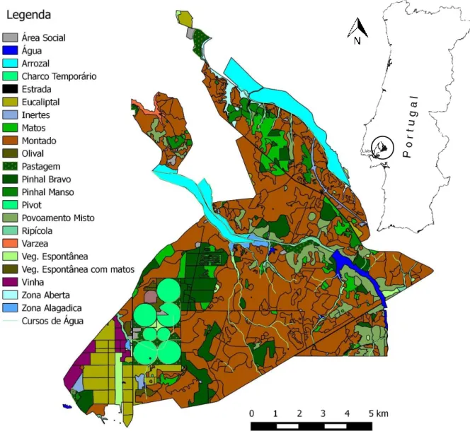 Fig. 1 – Localização da área de estudo e respectivos usos do solo (adaptado de Gonçalves et al