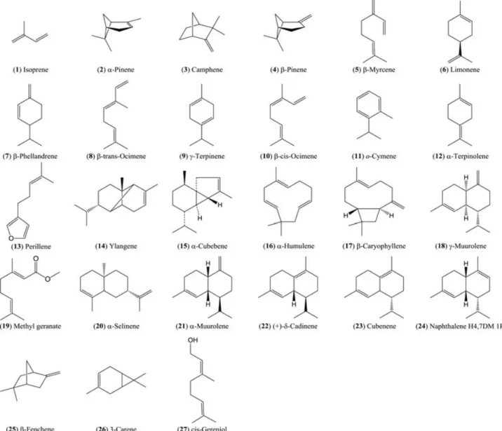 Figure 5. Chemical structures of terpenoid metabolites determined in hop-essential oil from Saaz variety.