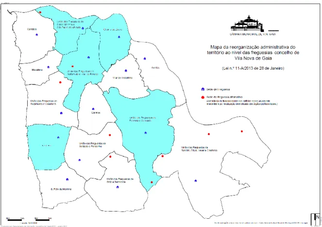 Figura  1.  Mapa  ilustrando  as  5  freguesias  do  Concelho  de  Vila  Nova  de  Gaia  onde se recolheram os dados