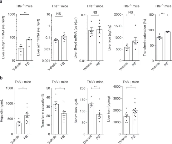Fig. 5 Effects of Panobinostat on hepcidin in disease models of iron overload. a Effects of 3 days 20 mg/kg/d i.p