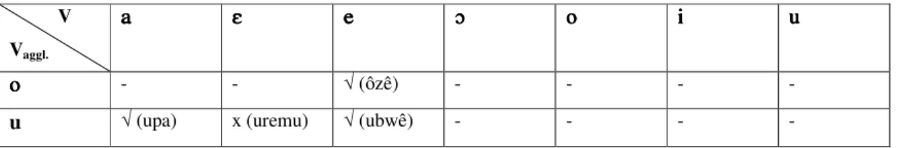 Table 9. Agglutination in Lung’ie (according to the data in Table 2). 