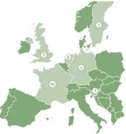 Figure 5: Number and location of scientific innovation facilities in Europe carrying out  research in relation to cosmetics (6) 