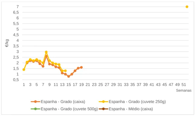 Gráfico  13  –  Preços  no  Mercado  Abastecedor  do  Porto,  morango  espanhol  –  em  euros,  referente ao ano 2016 (SIMA, 2017)