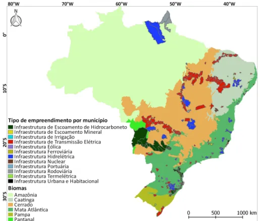 Figura 1. Tipificação e distribuição espacial dos empreendimentos analisados. Fonte: Dados utilizados na pesquisa.