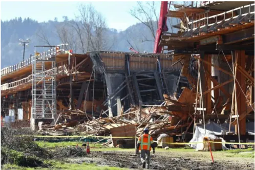 Figura 2. 3 - Queda do cimbre de uma ponte devido à deficiente projeção do mesmo (Willits, California,  23/01/2015) [19]