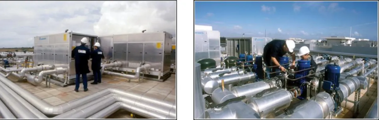 Figura 3.10 Fotografias de equipamentos da central térmica existente na cobertura. 