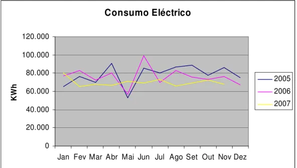 Figura 3.12 – Consumos reais de electricidade do edifício, segundo facturas. 