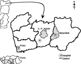 Figure 1. Map of Portuguese northern region showing urban and rural areas included in the study (shaded).