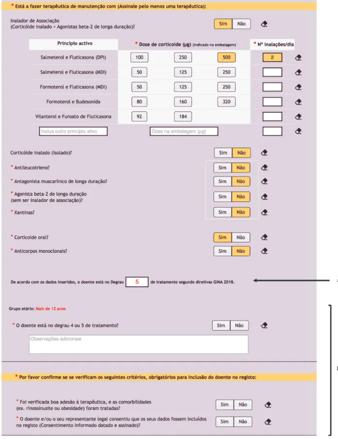 Figure 2: Screenshot of the implemented automatic algorithm to determine the step of treatment, based on asthma medication according to GINA recommendations