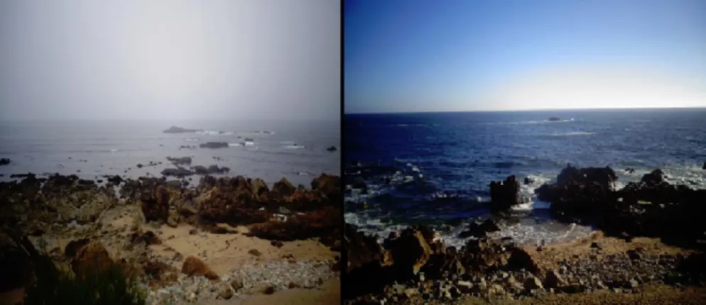 Figura 4.1 - Fotografias de baixa-mar e preia-mar, respetivamente, da praia da Luz 