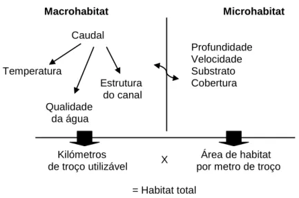 Figura 2.1. Habitat total combinando os elementos de macrohabitat e microhabitat. Adaptado de Stalnaker et al