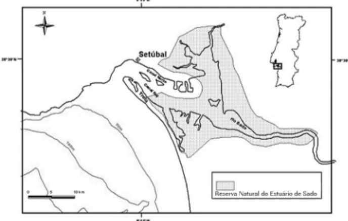 Figure 1. Map of the study area, with dotted section indicating the Sado  Estuary Nature  Reserve