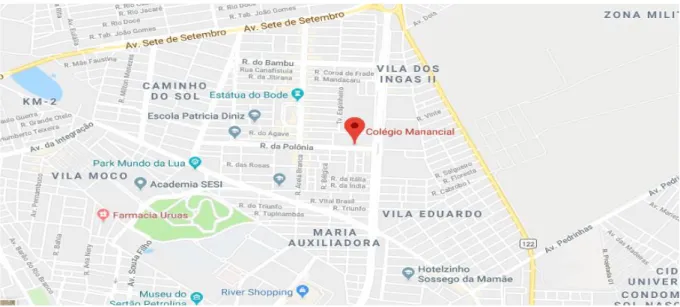 Figura 2- Localização geográfica do Colégio Manancial - Areia Branca - Petrolina Fonte: Google Maps (2018)