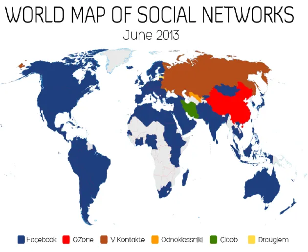 Figure 3 – World map of social networks in June 2013  Adapted from [9] 