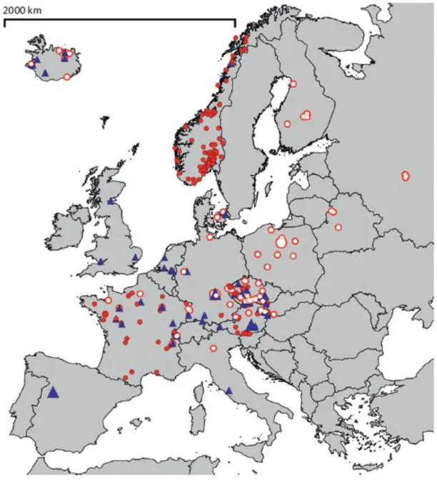 Figura 7 – Ocorrência de schistosomose aviária e casos de dermatite cercariana  reportados na Europa